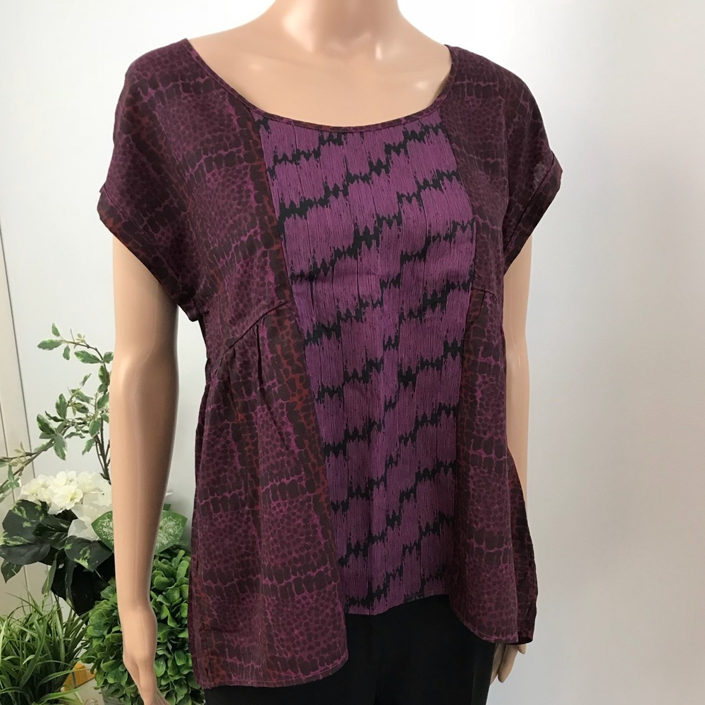 Purple Mixed Media Short Sleeve Top